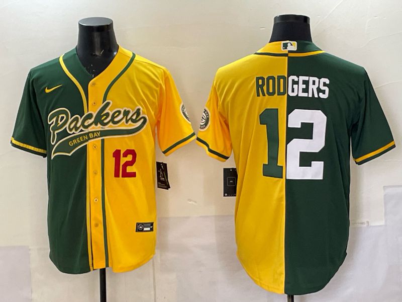 Men 2025 Green Bay Packers #12 Rodgers Green yellow Joint Name Nike Limited NFL Jersey style 004